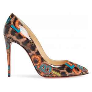 Christian Louboutin Pigalle Follies 100 Black Loubileo Leopard Heel Pump 37